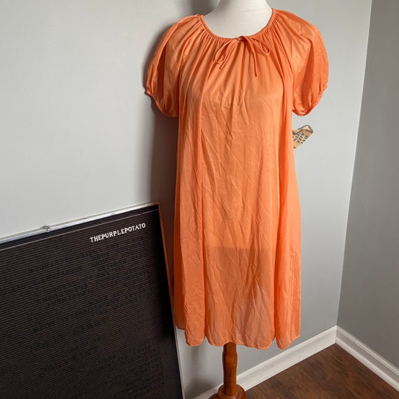 Vintage 1960s Deadstock Orange Nylon Nightgown OS - image 1