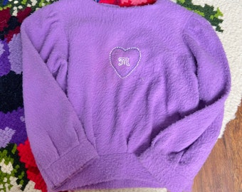 Vintage Girls Puff Sleeve Purple Embroidered “M” Monogram Sweater