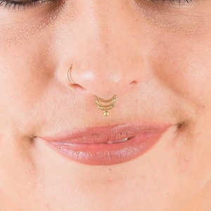 Droplet Brass Septum ring gold real brass india ethnic boho long big 18G for pierced nose Tribal bellydance Indian Detail BS02