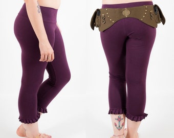 Cotton Crop Leggings: Frill Hem, Yoga Dance Pants
