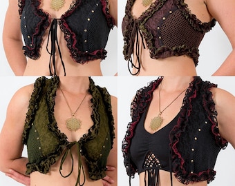 Festival vest, womens waistcoast, burning man bolero bra, lacy crop top hippy clothing pixie vest, lace vest bohemian boho gypsy LC14