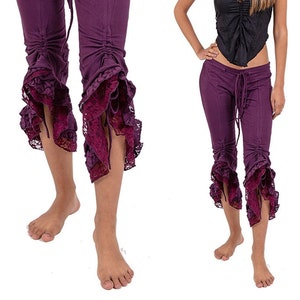 Pantacourt avec ourlet en dentelle : legging tribal bohème fée rave
