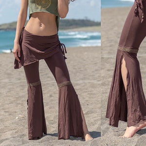 Boho Bell Bottom Pants: Viscose Blend, Skirt Belt, Festival Style