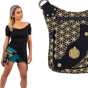 Sac banane à géométrie sacrée, ceinture utilitaire, fleur de vie, laiton tribal, grande poche, bandoulière pour homme, sac brûleur, usure UB8