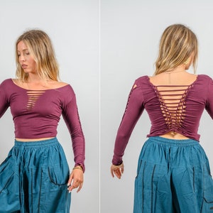 Crop Top, Braided Woven, Slit Weave, Wook Doof Clothing, Rave outfit, Alternative boho Clothing, Long Sleeve Belly Top, Festival Pixie Wear