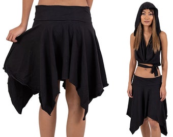 Gothic Asymmetrischer Baumwollrock: Witchy Festival Fashion