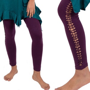 Braided leggings, cut slit yoga leggings, woven clothing, Pixie fairy style, hippie Festival clothes, earthy fae boho wear, sexy rave outfit
