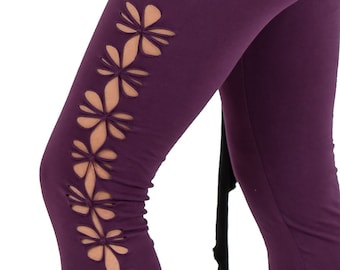 Psy trance rave clothing, slashed braided leggings, yoga pants, pixie outfit, bohemian style, festival wear, goa tribal fashion, fairy