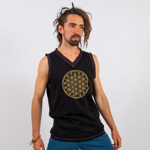 Tribal Style Sacred Geometry Singlet, Flower of life Goa Style Vest, Burning Man Fashion, Rave Outfit, Playa Wear, Tank Top, Ekeko Crafts