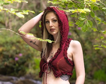 Elfengilet met capuchon: kanten vest met ruches, rave-outfit