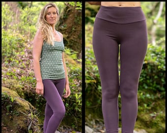 Ropa consciente Algodón orgánico Leggings de cintura alta de longitud completa, Ropa de yoga de moda alternativa, Fondos terrosos ecológicos, Artesanías Ekeko