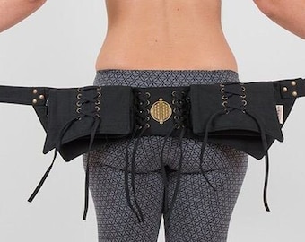Steampunk Pocket Belt, Burning Man utility Belt, Festival Fanny Pack, Pixie Hip Bag, Psytrance Rave outfit, Canvas Hippy belt, Bum Bag