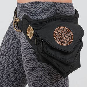 Festival fanny pack psytrance utility belt pocket hip bag holster large flower of life vegan cotton sacred geometry burner playa bag UB2F