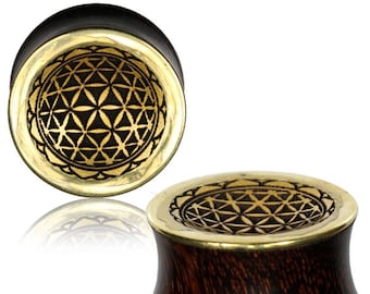 Tribal Wooden Gauge Earrings: Flower of Life Ear Tunnels