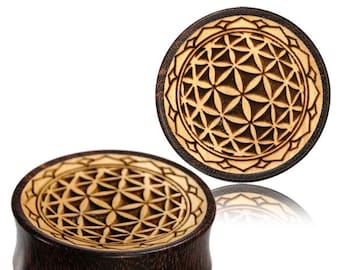 Flower of Life Wooden Ear Plugs: Sacred Geometry Tunnels