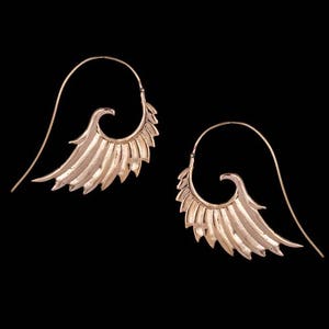 Big Wing earrings, angel earrings, statement earrings, festival fashion, large threader, brass gold, psytrance clothing, burning man BE05