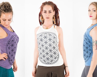 Flower of life tank top, racer back sports tank, sacred geometry tshirt, yoga shirt, music festival clothing, kundalini yoga LC1F