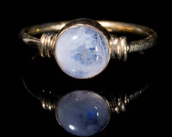 Gold Tone Brass Moonstone Ring: Boho Stacking Midi Ring