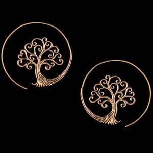 Tree of Life Threader Earrings Feeder Earrings Gold Brass Tribal Gypsy ...