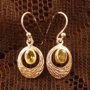 Sterling Silver Gemstone Drop Earrings: Textured Inlay, Birthstone Jewelry