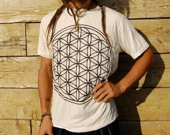 Sacred geometry mens clothing printed tshirt flower of life yoga clothing for men cotton mandala print jersey natural organic MT1F