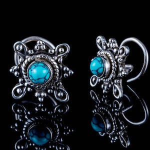 Turquoise Nose stud, Large tribal nose stud, Statement boho nose jewelry, indian gyspy nose stud, sterling silver 925 nose ring, ethnic NS9