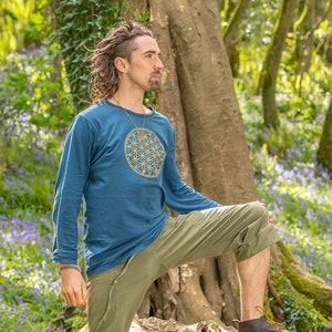 Blume des Lebens Tshirt, Yoga Kleidung, Heilige Geometrie Gedruckt Langarm Shirt, Herren Festival Outfit, ethisch, natürlich, nachhaltig, Baumwolle