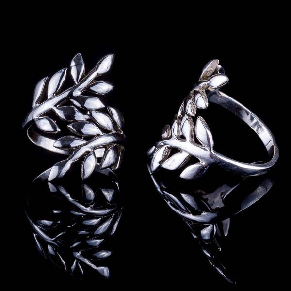 Sterling Silver Leaf Ring: Boho Statement Jewelry