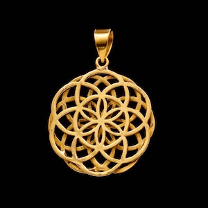 Double seed of life pendant flower of life sacred geometry mandala yoga jewelry gold necklace indian tribal brass BP14L
