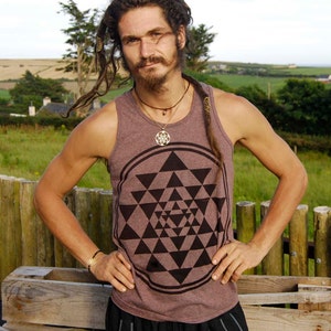 Sri Yantra Yoga shirt for men sacred geometry cotton tank top bohemian mens clothing printed mandala flower of life shirt t-shirt boho MS1S image 1