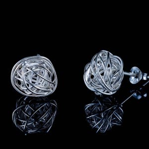 Silver stud earrings, nest knotted design, fine sterling silver, 970 925 980, hill tribe silver, handmade silver ear studs, tribal boho SE57