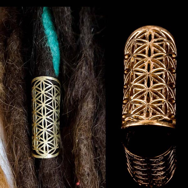 Fleur de vie redoute perle grande taille en laiton bijoux de cheveux dreadlocks anneau tribal géométrie sacrée DB2