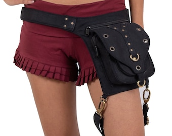 Festival Utility Belt with Leg Strap, Burning Man Holster Pocket Thigh Bag, Plus Size Large Harness Waist pouch, Fanny Pack, Steampunk Belt