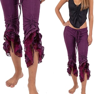 Tribal Style, Fairy Rave Clothing, Goa Pixie Pants, Lace Capris, Hippie Leggings, Boho Festival Wear, Steampunk Trousers, Bohemian Clothes