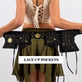 Multi pocket utility belt festival hip bag fanny pack flower of life sacred geometry brass burner playa wear psytrance fashion vegan cotton product logo