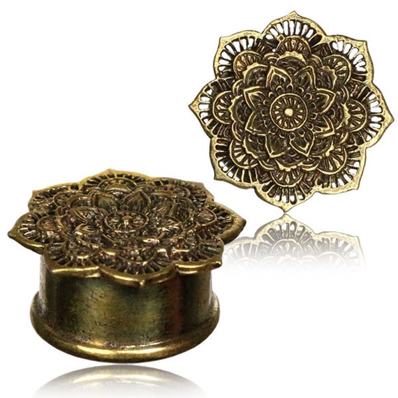 Antique Brass Flower Ear Plugs Antique Brass Flower Ear Plugs