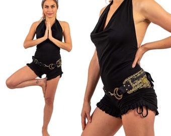 Festival Romper: Boho Cotton Lycra Jumpsuit, Ruffle Booty Shorts