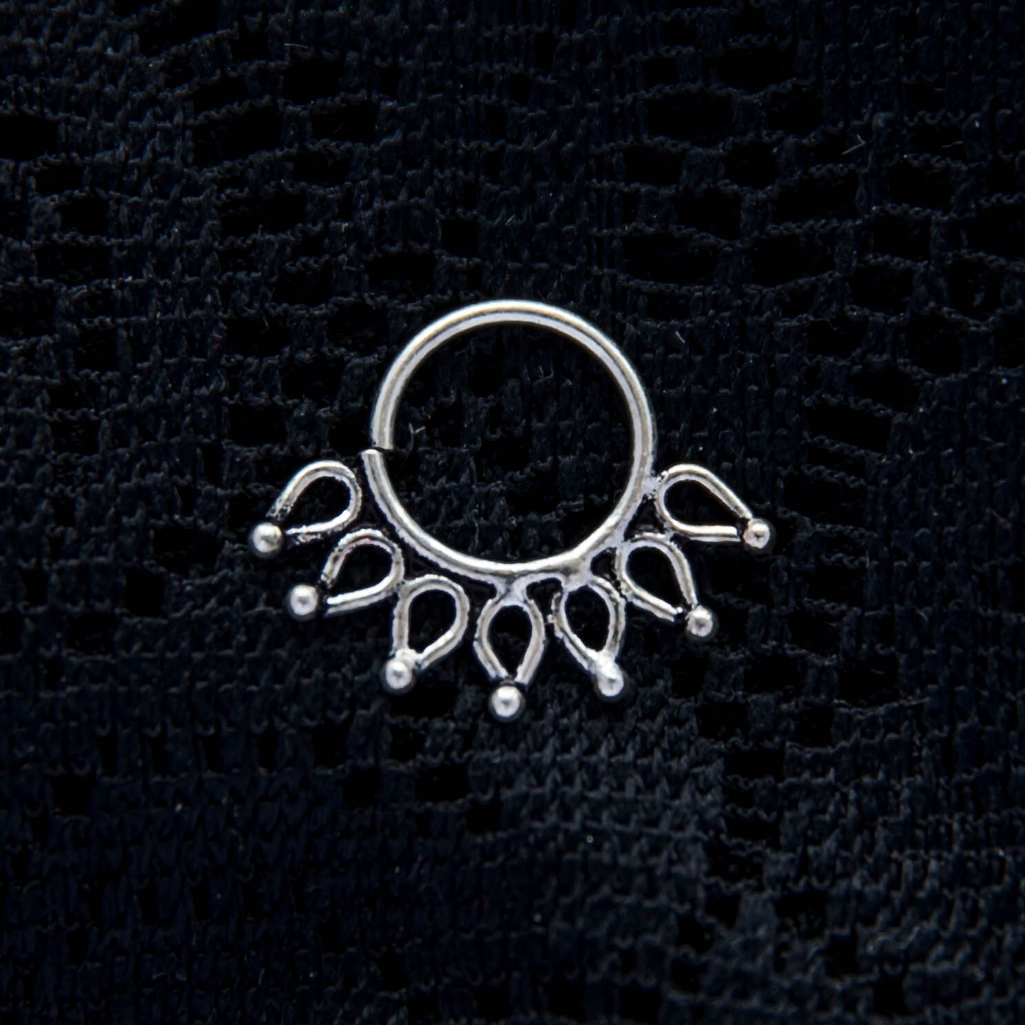 Real Septum ring sterling silver 18G 1mm indian flower design | Etsy