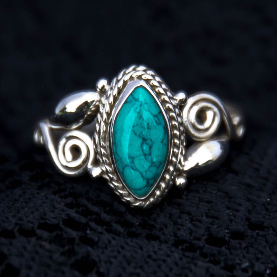 925 Turquoise Statement Ring Indian Silver Jewelry Boho Bohemian ...