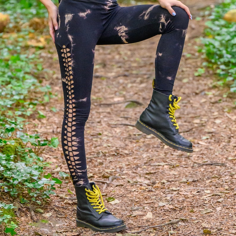 Braided Tie-Dye Yoga Leggings: Hippie Festival Slit Weave Outfit Black