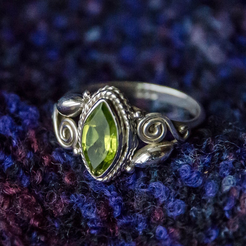 Sterling Silver Peridot Ring: Boho Ornate Gemstone Jewelry image 3