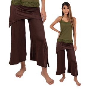 Yoga and Dance Clothing, Palazzo Capri Flow Pants, Wide Leg Gaucho Trousers, Pixie Festival Clothes, Skirtbelt, Pointy, Boho 3/4 length crop