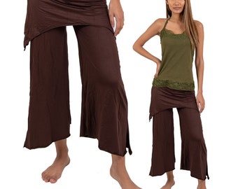 Yoga and Dance Clothing, Palazzo Capri Flow Pants, Wide Leg Gaucho Trousers, Pixie Festival Clothes, Skirtbelt, Pointy, Boho 3/4 length crop