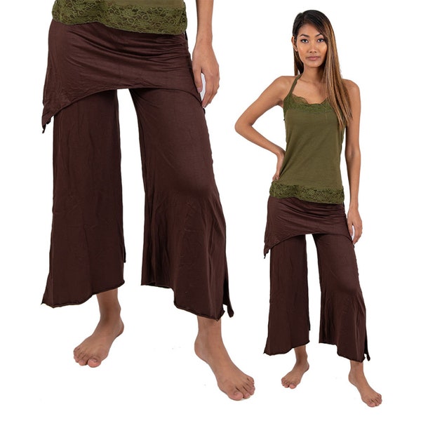 Yoga und Tanz Kleidung, Palazzo Capri Flow Hose, Gaucho Hose mit weitem Bein, Pixie Festival Kleidung, Rockgürtel, Spitze, Boho 3/4 Länge