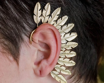 Elf ear wraps leaf forest leaves fairy ears brass gold ear cuffs festival costume belly dance elven jewelry burning man BE64