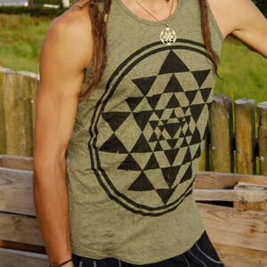 Sri Yantra Yoga shirt for men sacred geometry cotton tank top bohemian mens clothing printed mandala flower of life shirt t-shirt boho MS1S image 2