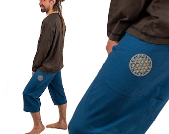 Herren 3/4 Yoga Hose: Baumwoll Stretch Capris mit Lebensblume