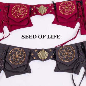 Festival pocket belt, utility belt, sacred geometry flower of life, cotton hip bag with lacing vegan canvas fanny pack bum bag pockets UB5P