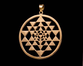 Large Brass Sri Yantra Pendant: Boho Yoga Jewelry