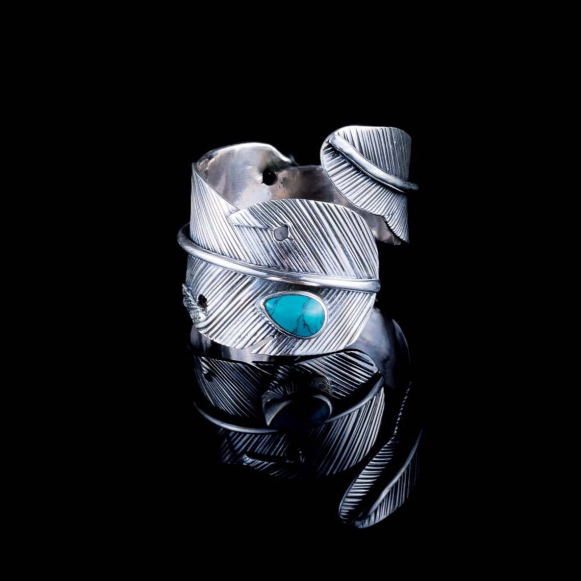 Leaf Wrap Ring Silver Feather Ring Turquoise Boho Ring Etsy